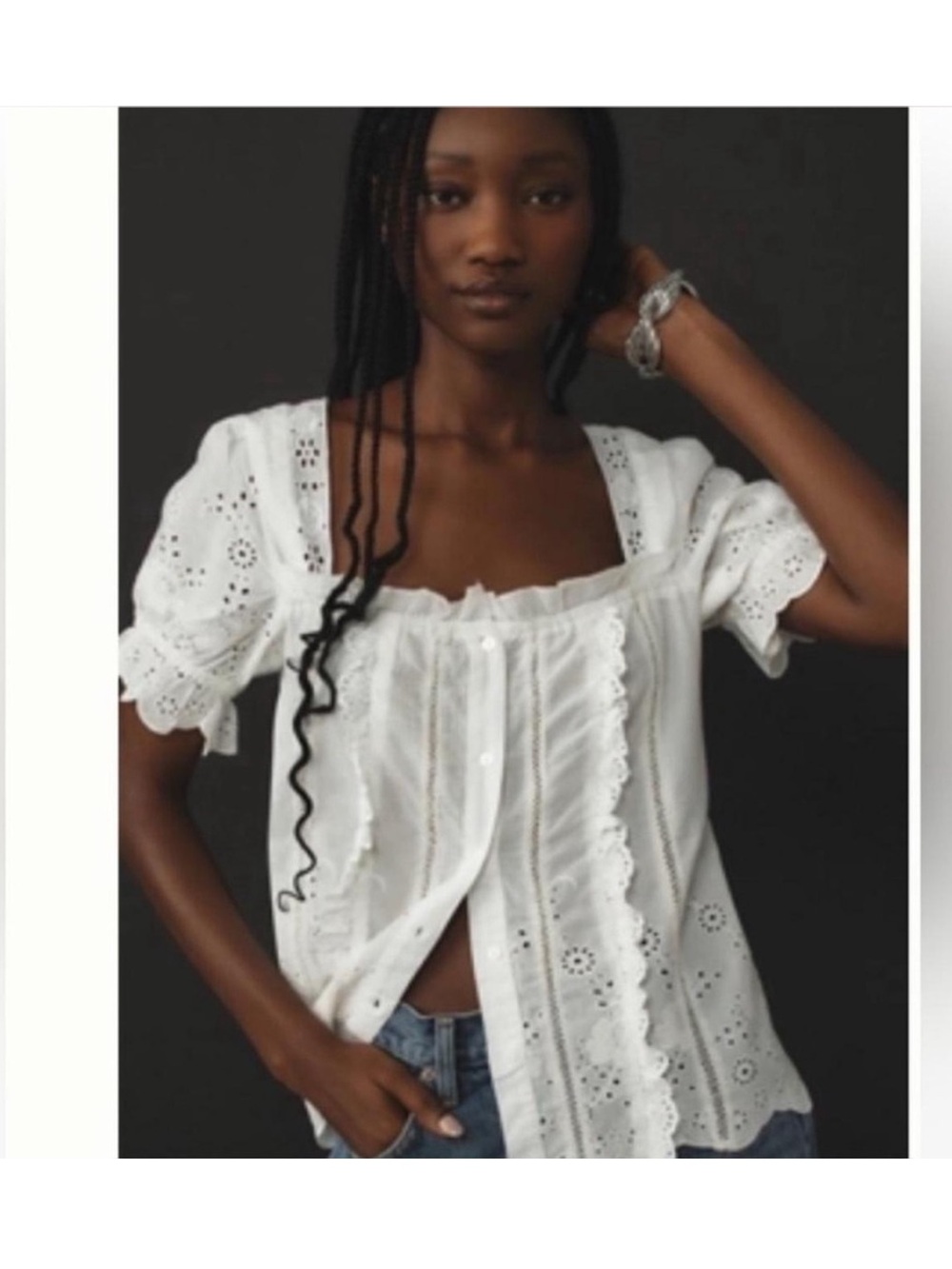 Anthropologie White Eyelet Blouse puff sleeves Sz 2X